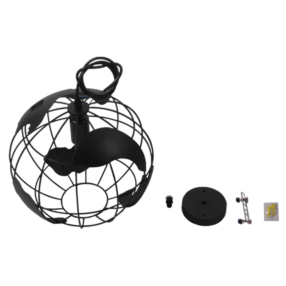GloboStar® EARTH 01205 Vintage Κρεμαστό Φωτιστικό Φιγούρα Μονόφωτο 1 x E27 IP20 Μαύρο Μέταλλο - Μ30 x Π30 x Υ30cm