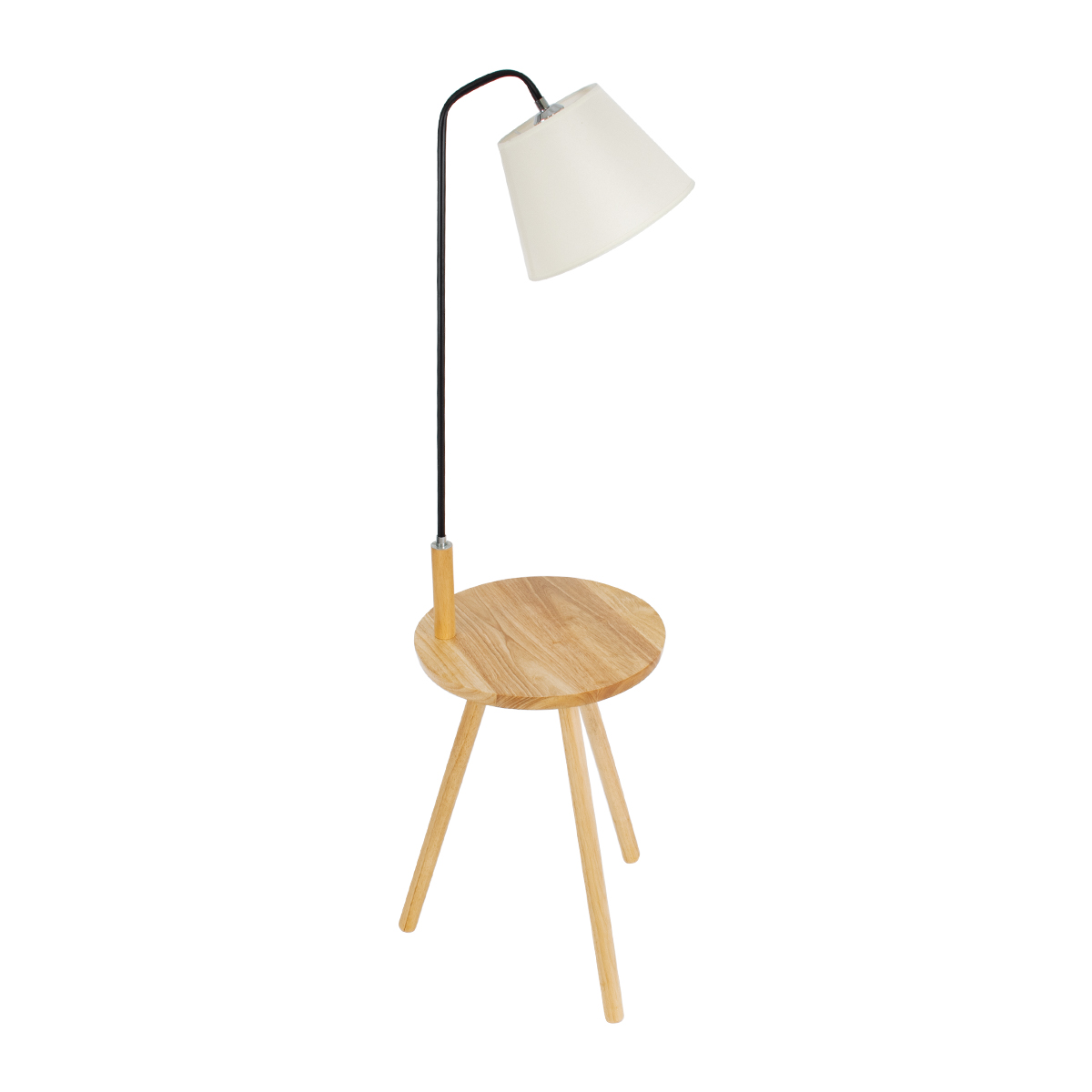 GloboStar® TIFFANY 01206 Μοντέρνο Επιδαπέδιο Φωτιστικό Μονόφωτο 1 x E27 IP20 Μπεζ Ξύλο, Λευκό Ύφασμα με Μαύρο Μέταλλο - Μ28 x Π28 x Υ140cm