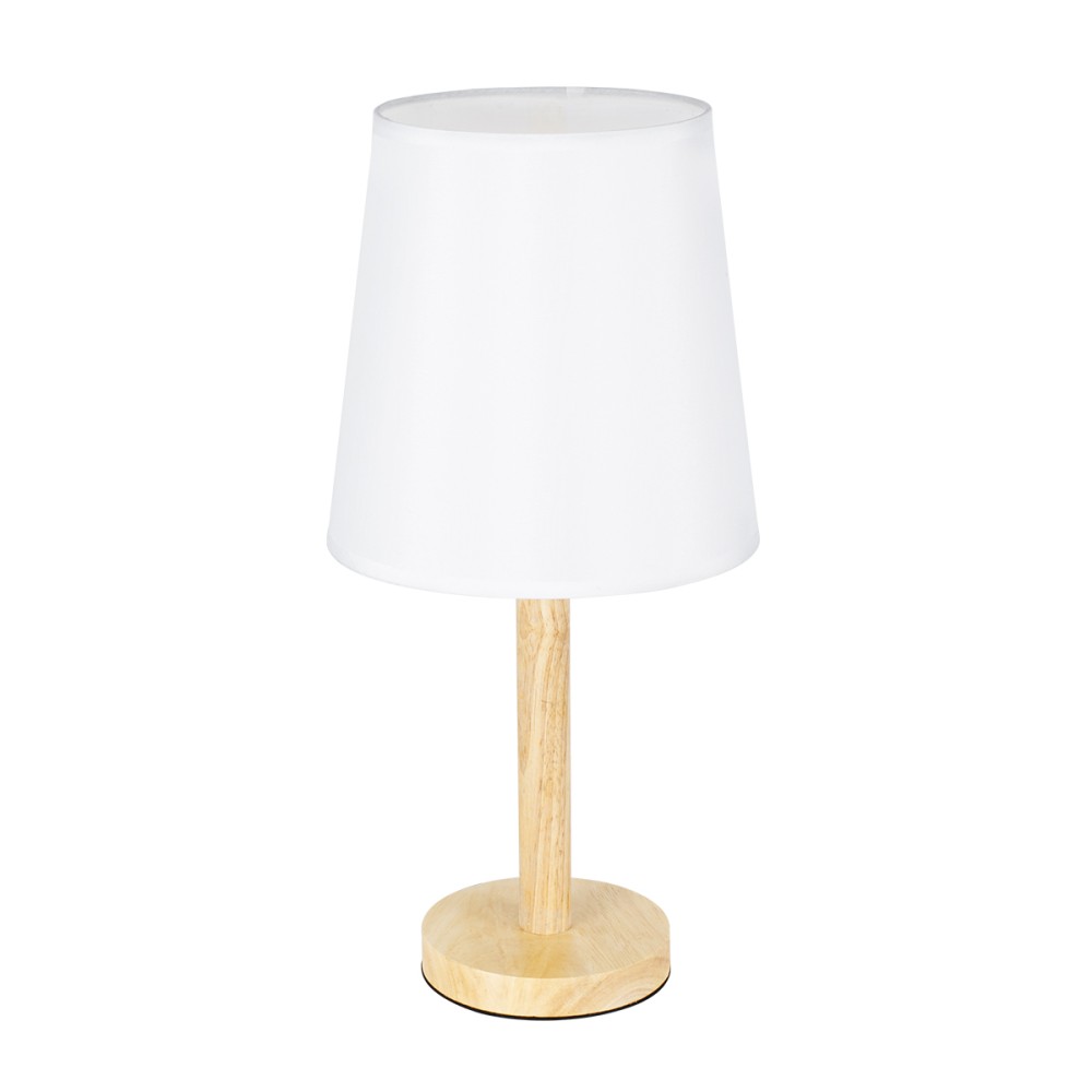 GloboStar® NAPHIE 01208 Κλασσικό Επιτραπέζιο Φωτιστικό Πορτατίφ Μονόφωτο 1 x E27 IP20 Μπεζ Ξύλο με Λευκό Ύφασμα - Μ21 x Π21 x Υ42cm