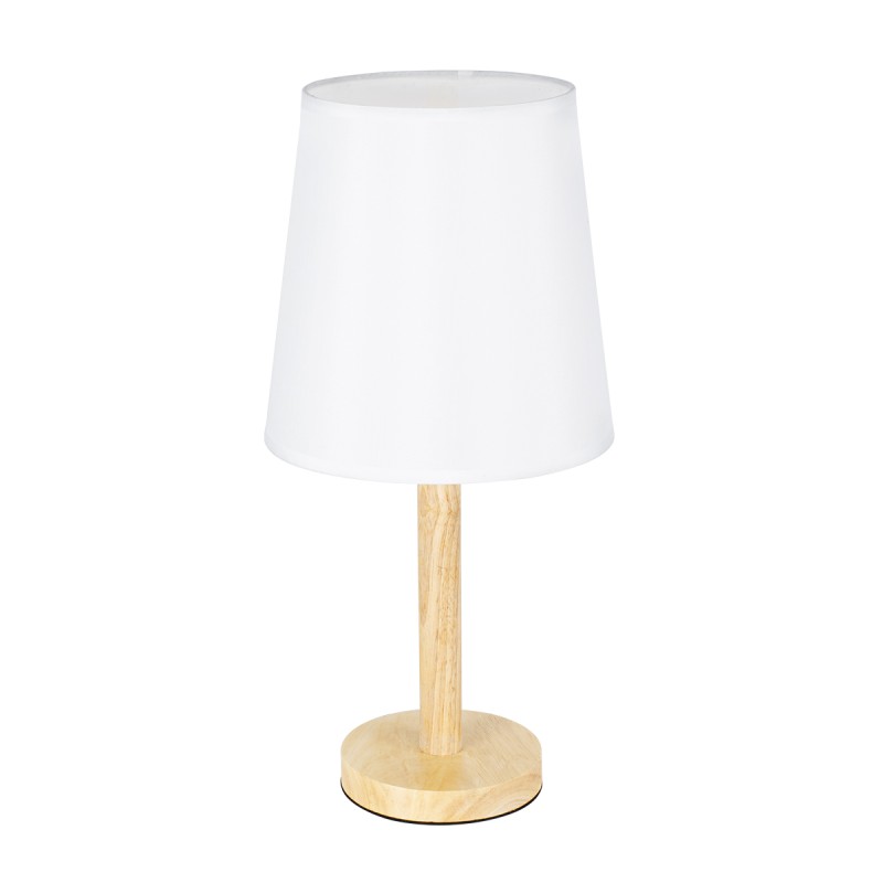 GloboStar® NAPHIE 01208 Κλασσικό Επιτραπέζιο Φωτιστικό Πορτατίφ Μονόφωτο 1 x E27 IP20 Μπεζ Ξύλο με Λευκό Ύφασμα - Μ21 x Π21 x Υ42cm