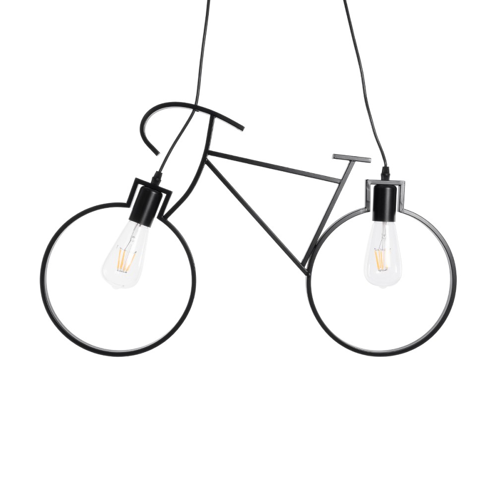 GloboStar® BIKE 01213 Vintage Κρεμαστό Φωτιστικό Φιγούρα Δίφωτο 2 x E27 IP20 Μαύρο Μέταλλο - Μ67 x Π3.5 x Υ41cm