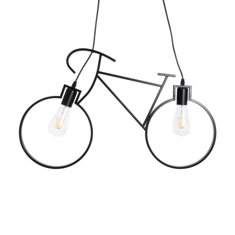 GloboStar® BIKE 01213 Vintage Κρεμαστό Φωτιστικό Φιγούρα Δίφωτο 2 x E27 IP20 Μαύρο Μέταλλο - Μ67 x Π3.5 x Υ41cm