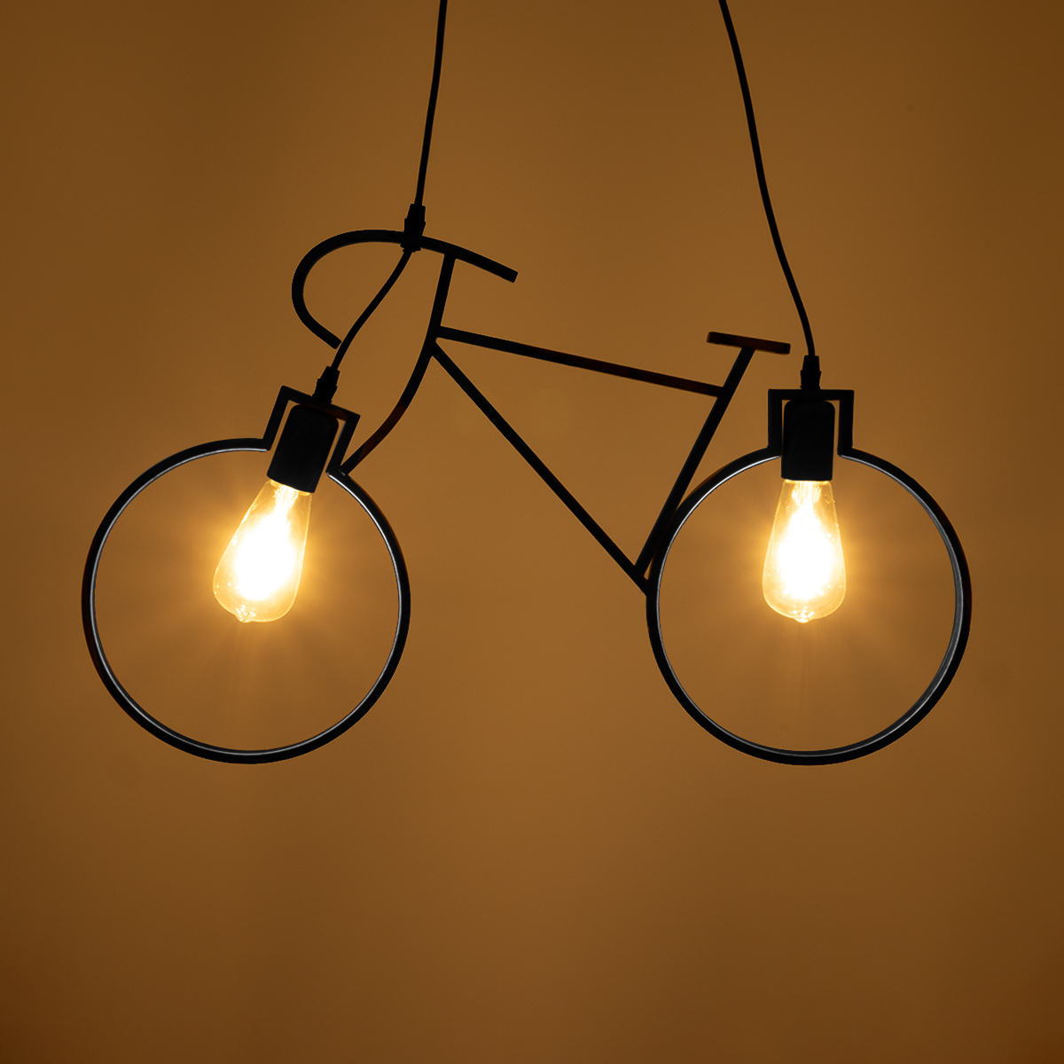 GloboStar® BIKE 01213 Vintage Κρεμαστό Φωτιστικό Φιγούρα Δίφωτο 2 x E27 IP20 Μαύρο Μέταλλο - Μ67 x Π3.5 x Υ41cm