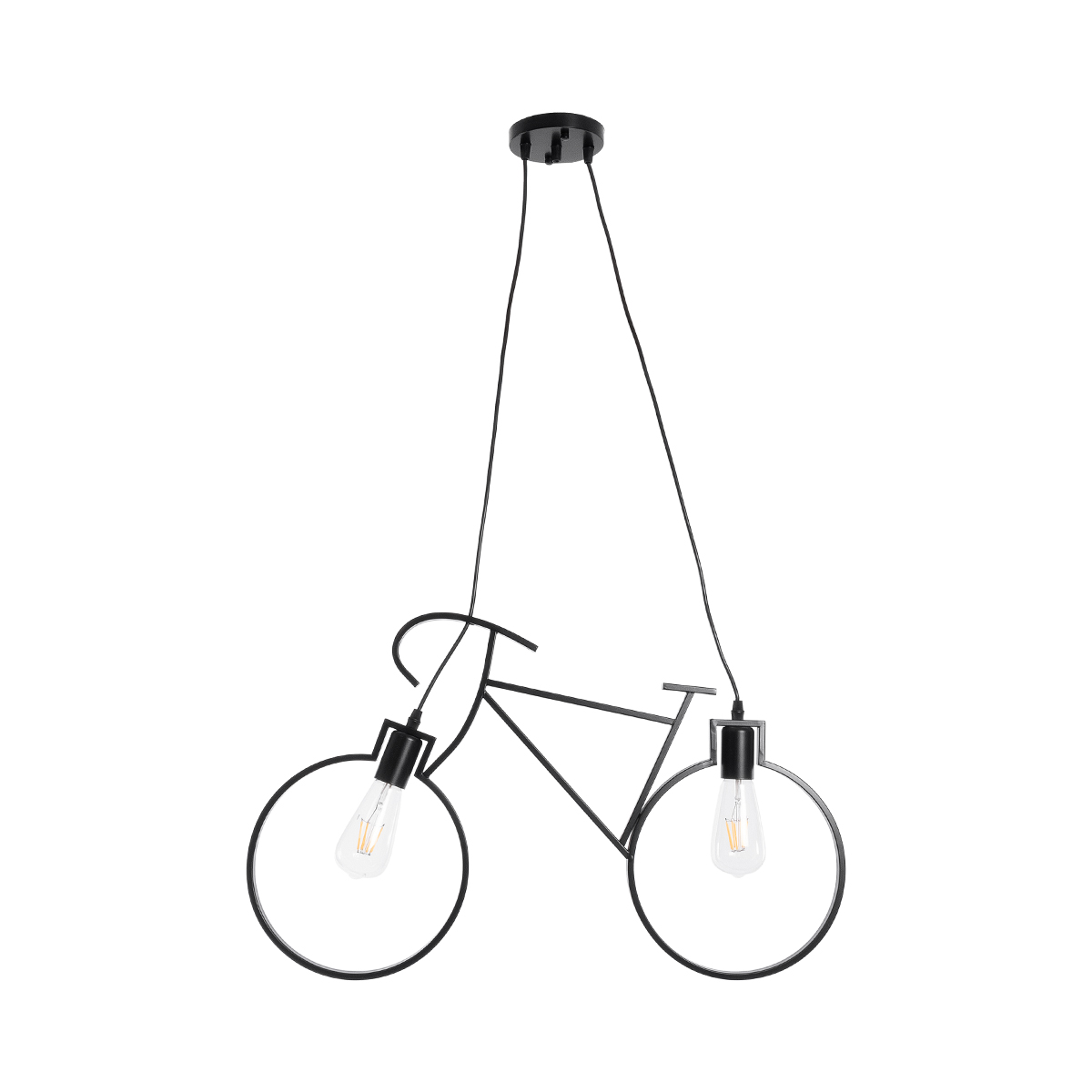 GloboStar® BIKE 01213 Vintage Κρεμαστό Φωτιστικό Φιγούρα Δίφωτο 2 x E27 IP20 Μαύρο Μέταλλο - Μ67 x Π3.5 x Υ41cm