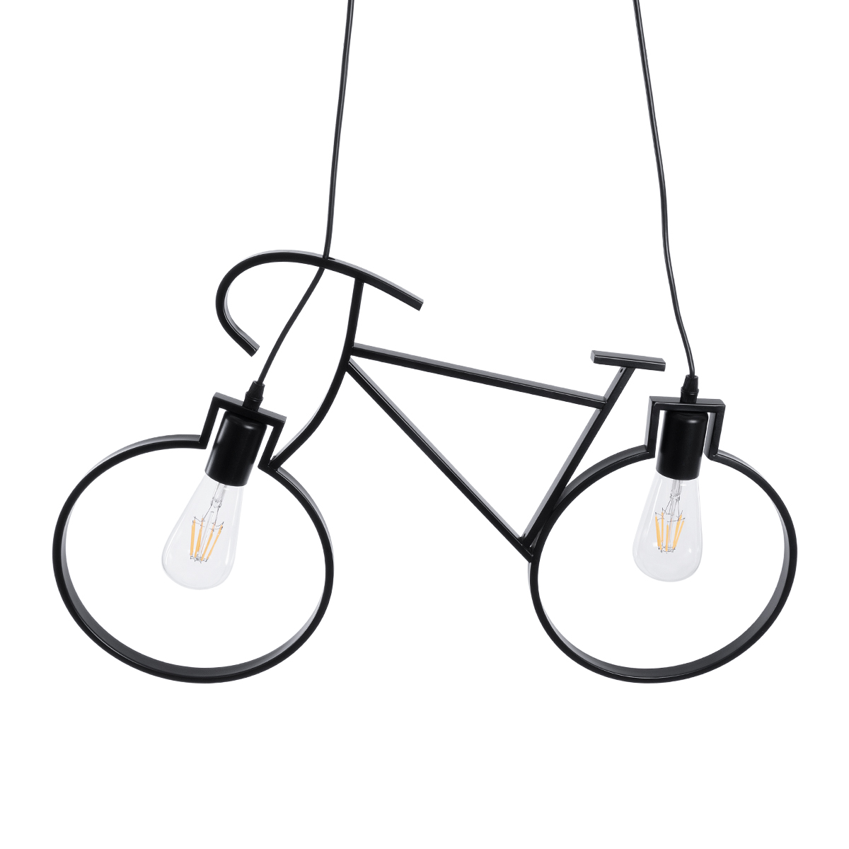GloboStar® BIKE 01213 Vintage Κρεμαστό Φωτιστικό Φιγούρα Δίφωτο 2 x E27 IP20 Μαύρο Μέταλλο - Μ67 x Π3.5 x Υ41cm