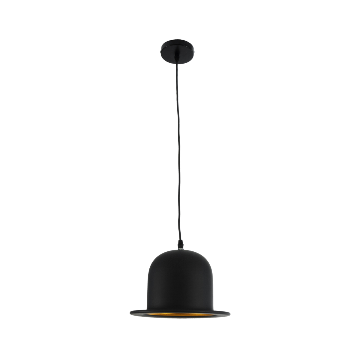 GloboStar® CHARLO 01214 Vintage Κρεμαστό Φωτιστικό Καμπάνα Μονόφωτο 1 x E27 IP20 Μαύρο & Χρυσό Μέταλλο - Μ26 x Π26 x Υ16cm