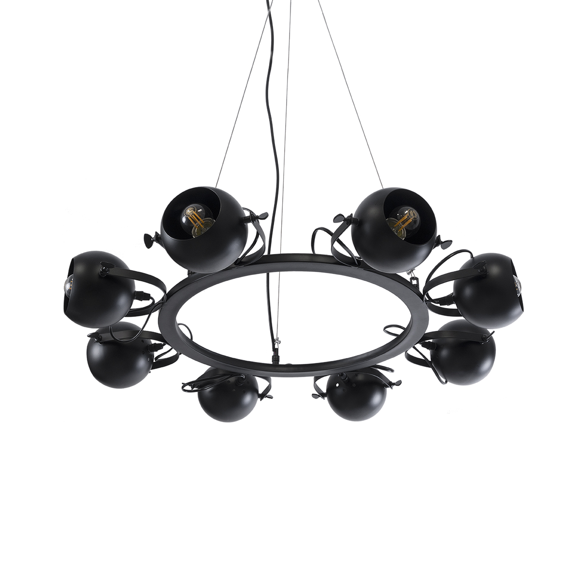 GloboStar® LINNYA 01219 Μοντέρνο Κρεμαστό Φωτιστικό Ανάρτηση Πολύφωτο 8 x E27 IP20 Μαύρο Μέταλλο - Μ78 x Π78 x Υ10cm
