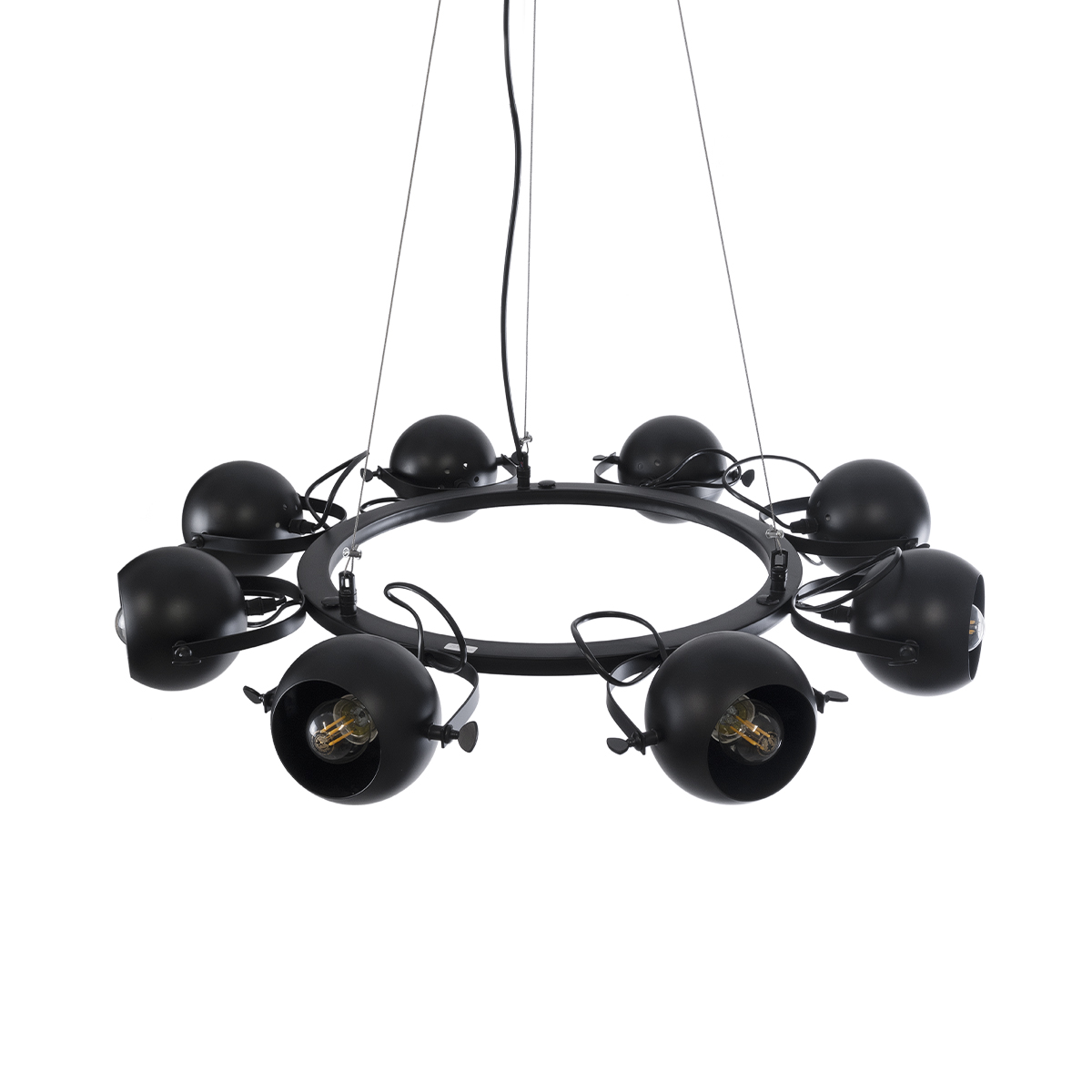 GloboStar® LINNYA 01219 Μοντέρνο Κρεμαστό Φωτιστικό Ανάρτηση Πολύφωτο 8 x E27 IP20 Μαύρο Μέταλλο - Μ78 x Π78 x Υ10cm