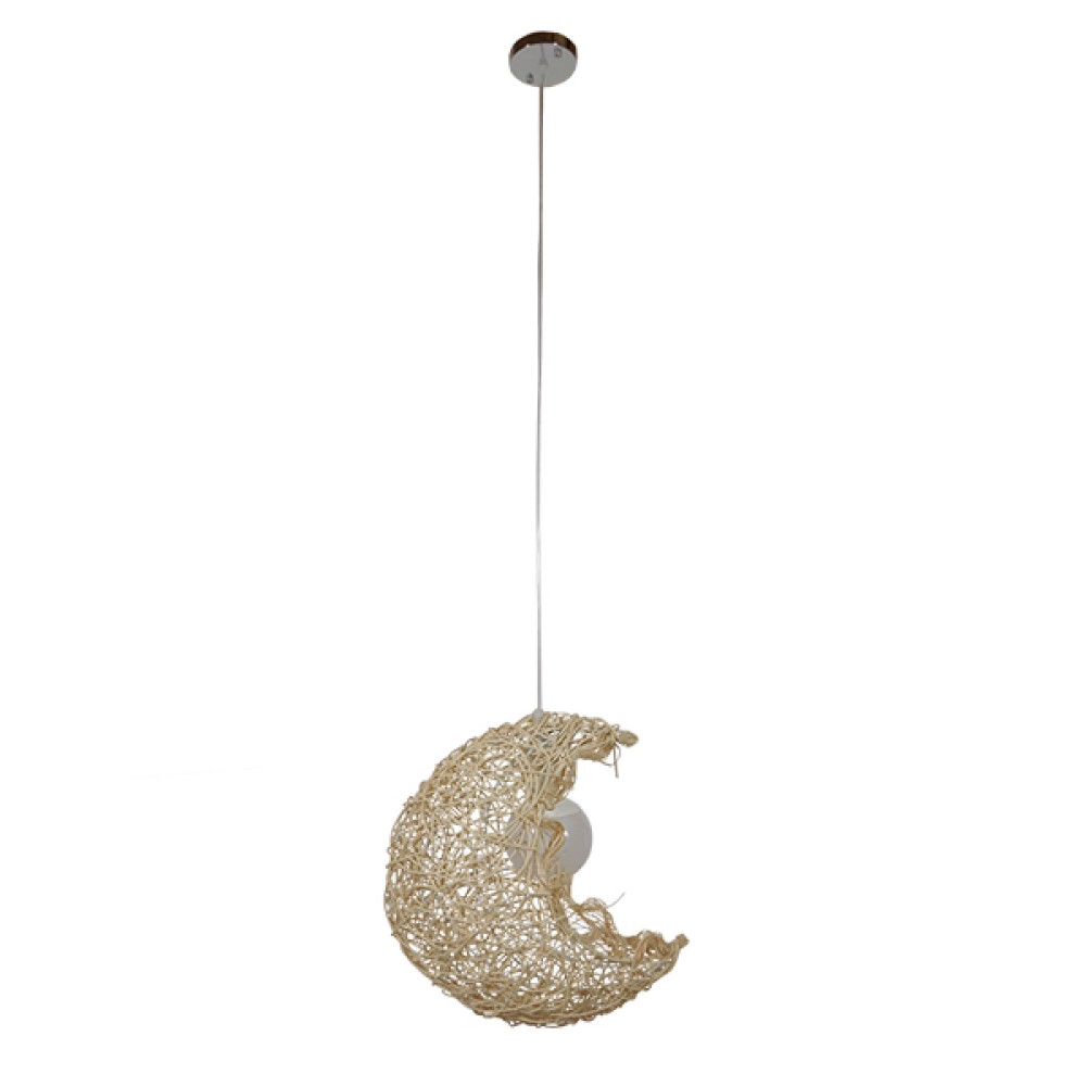 GloboStar® CRESCENT 01222 Vintage Κρεμαστό Φωτιστικό Φιγούρα Μονόφωτο 1 x E27 IP20 Μπεζ Σχοινί - Μ30 x Π20 x Υ35cm