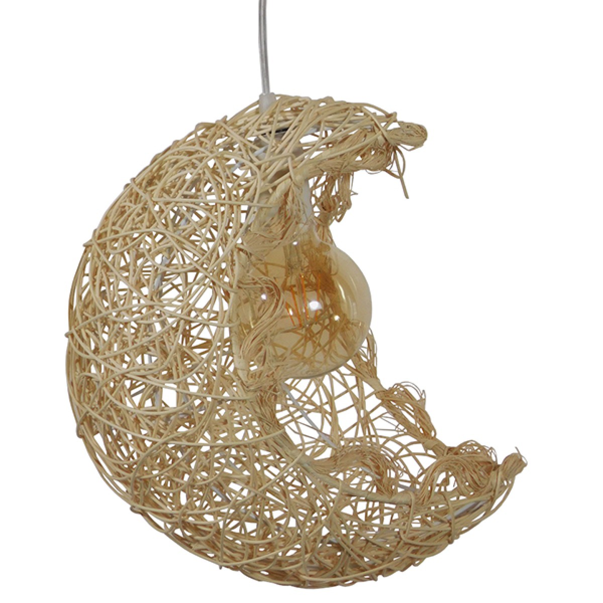 GloboStar® CRESCENT 01222 Vintage Κρεμαστό Φωτιστικό Φιγούρα Μονόφωτο 1 x E27 IP20 Μπεζ Σχοινί - Μ30 x Π20 x Υ35cm