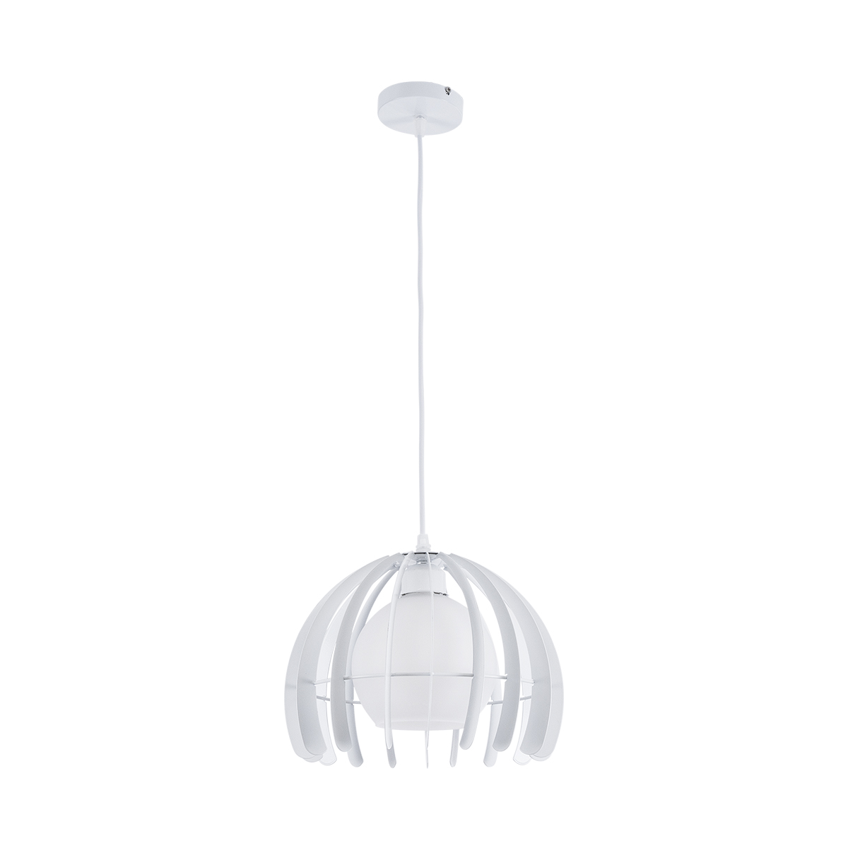 GloboStar® INGLEY 01225 Μοντέρνο Κρεμαστό Φωτιστικό Πλέγμα Μονόφωτο 1 x E27 IP20 Λευκό Μέταλλο με Λευκό Γυαλί - Μ26 x Π26 x Υ21cm