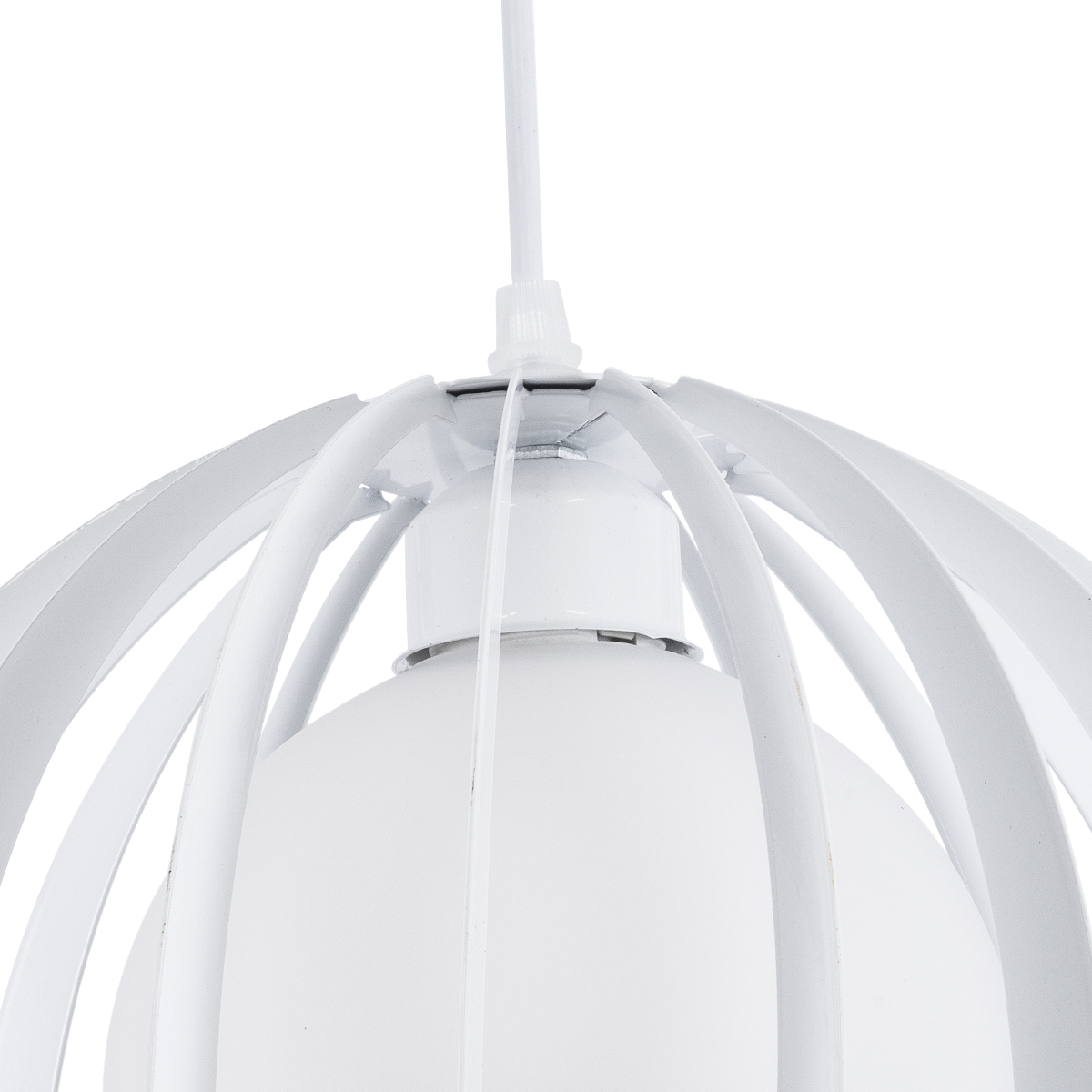 GloboStar® INGLEY 01225 Μοντέρνο Κρεμαστό Φωτιστικό Πλέγμα Μονόφωτο 1 x E27 IP20 Λευκό Μέταλλο με Λευκό Γυαλί - Μ26 x Π26 x Υ21cm