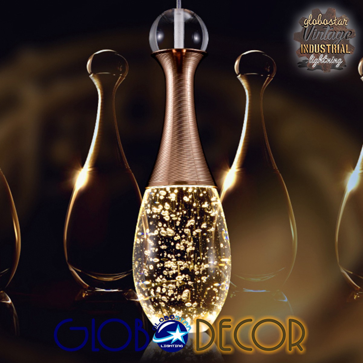 GloboStar® JADORE 01232 Μοντέρνο Κρεμαστό Φωτιστικό Ανάρτηση LED -W -lm -°AC 220-240V IP20 Θερμό Λευκό 3000K Χάλκινο Μέταλλο με Διάφανο Γυαλί - Μ8 x Π8 x Υ26cm - 2 Χρόνια Εγγύηση