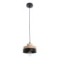 GloboStar® RUHIEL 01233 Μοντέρνο Κρεμαστό Φωτιστικό Καμπάνα Μονόφωτο 1 x E27 IP20 Μαύρο Μέταλλο με Μπεζ Ξύλο - Μ18 x Π18 x Υ12cm