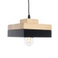 GloboStar® RUHIEL 01234 Μοντέρνο Κρεμαστό Φωτιστικό Καμπάνα Μονόφωτο 1 x E27 IP20 Μαύρο Μέταλλο με Μπεζ Ξύλο - Μ18 x Π18 x Υ12cm