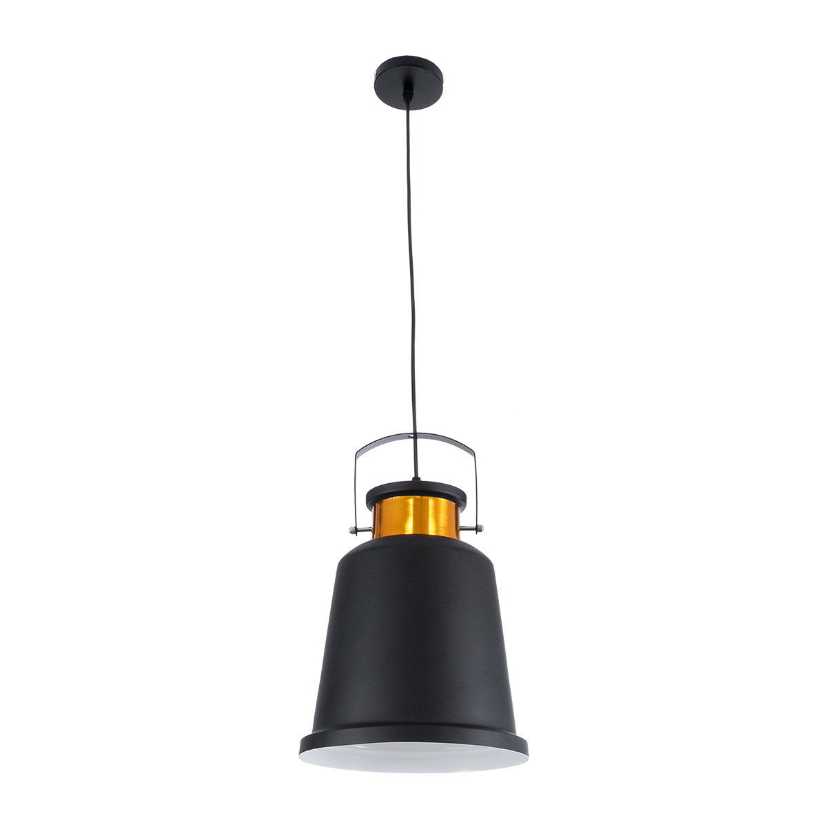 GloboStar® NUNZIATA 01236 Vintage Κρεμαστό Φωτιστικό Καμπάνα Μονόφωτο 1 x E27 IP20 Μαύρο & Χρυσό Μέταλλο - Μ26 x Π26 x Υ40cm