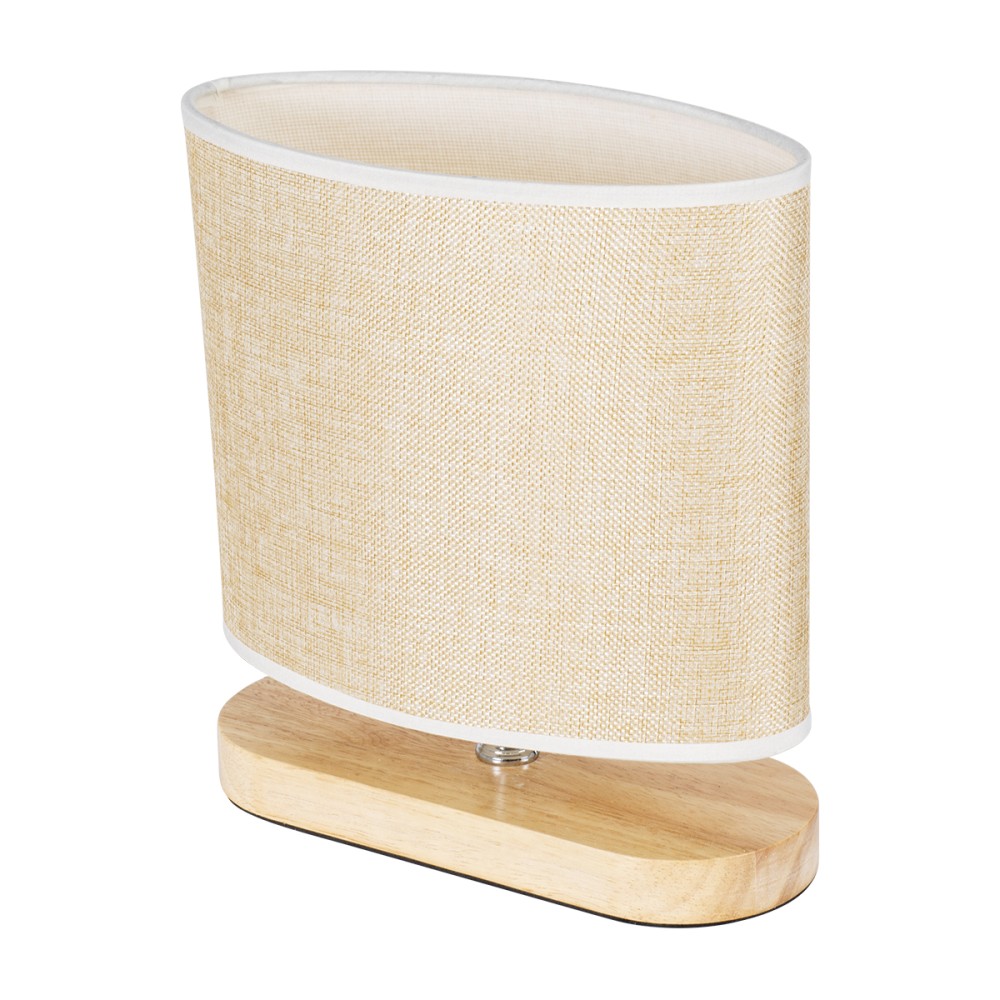GloboStar® CHIARA 01241 Boho Επιτραπέζιο Φωτιστικό Πορτατίφ Μονόφωτο 1 x E27 IP20 Μπεζ Ξύλο με Μπεζ Ύφασμα - Μ25 x Π12 x Υ26cm