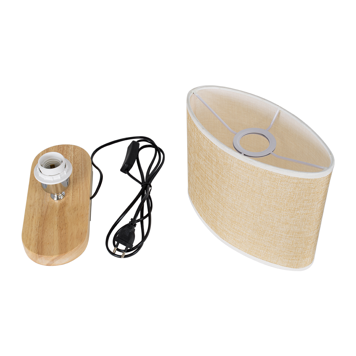 GloboStar® CHIARA 01241 Κλασικό Επιτραπέζιο Φωτιστικό Πορτατίφ Μονόφωτο 1 x E27 Ξύλινο με Μπέζ Καπέλο Μ25 x Π12 x Υ26cm