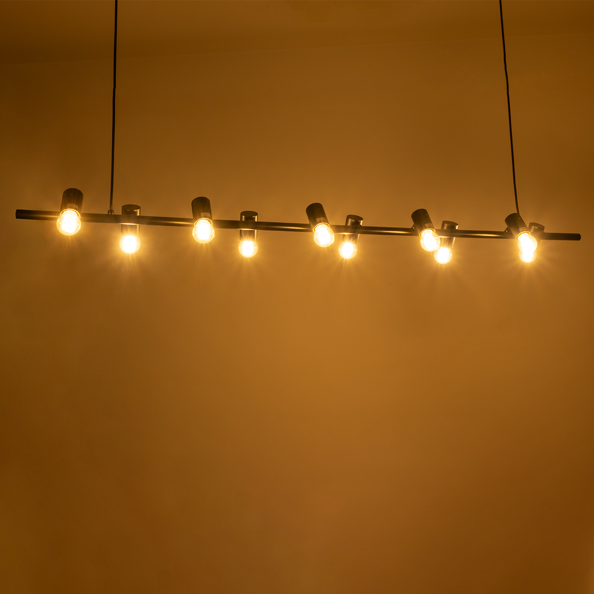 GloboStar® ALFREDA 01242 Μοντέρνο Κρεμαστό Φωτιστικό Ράγα Πολύφωτο 10 x E27 IP20 Μαύρο Μέταλλο - Μ140 x Π18 x Υ7cm