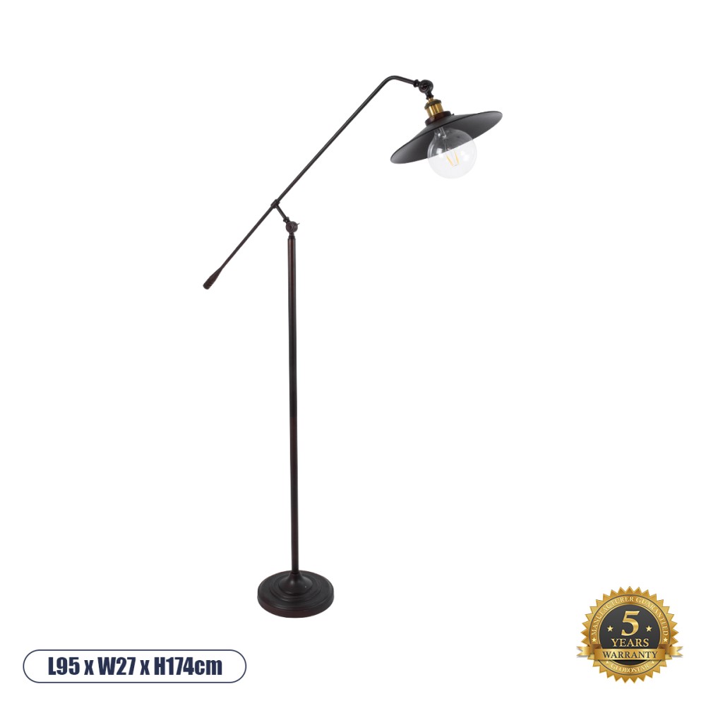 GloboStar® SILENE 01243 Vintage Επιδαπέδιο Φωτιστικό Μονόφωτο 1 x E27 IP20 Μαύρο & Χρυσό Μέταλλο - Μ30 x Π30 x Υ194cm