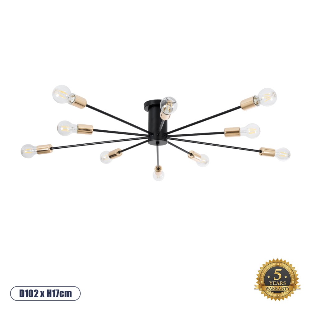 GloboStar® OLINDA 01244 Μοντέρνο Φωτιστικό Οροφής Πλέγμα Πολύφωτο 10 x E27 IP20 Μαύρο Μέταλλο - Μ102 x Π102 x Υ17cm