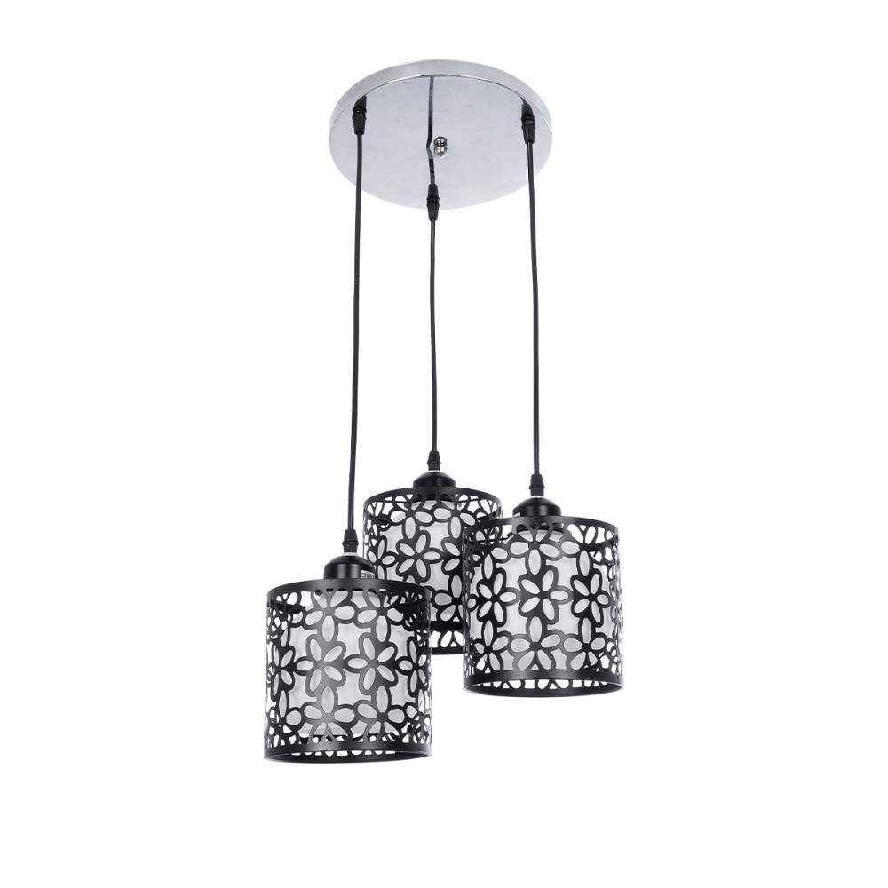 GloboStar® RAINELDA 01246 Μοντέρνο Κρεμαστό Φωτιστικό Πλέγμα Τρίφωτο 3 x E27 IP20 Μαύρο Μέταλλο με Λευκό Γυαλί - Μ60 x Π6 x Υ6cm