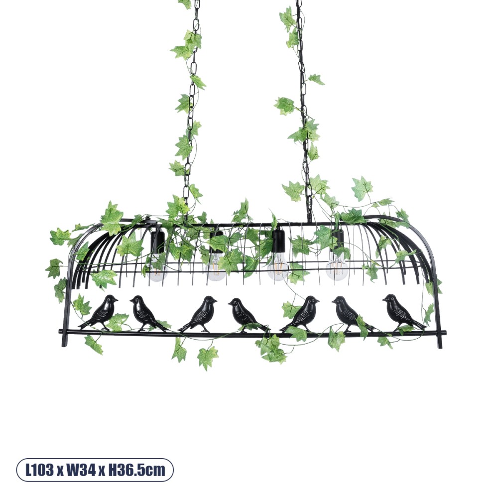 GloboStar® NEST 01255 Vintage Κρεμαστό Φωτιστικό Φιγούρα Πολύφωτο 4 x E27 IP20 Mαύρο Μέταλλο με Πράσινο Πλαστικό - Μ103 x Π34 x Υ36.5cm