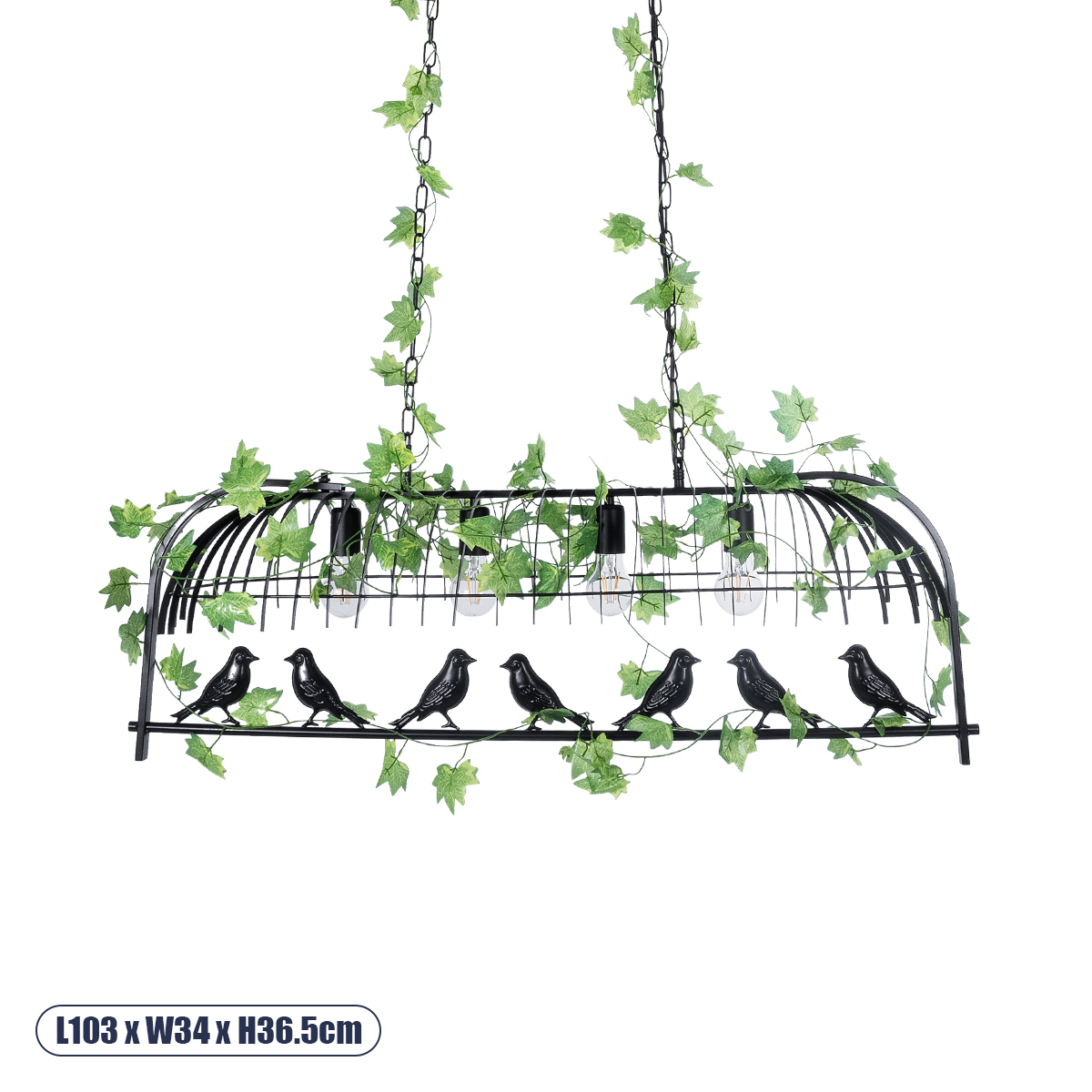 GloboStar® NEST 01255 Vintage Κρεμαστό Φωτιστικό Φιγούρα Πολύφωτο 4 x E27 IP20 Mαύρο Μέταλλο με Πράσινο Πλαστικό - Μ103 x Π34 x Υ36.5cm