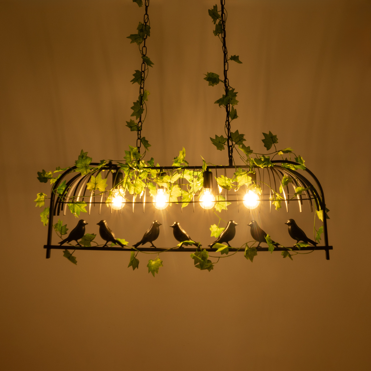 GloboStar® NEST 01255 Vintage Κρεμαστό Φωτιστικό Φιγούρα Πολύφωτο 4 x E27 IP20 Mαύρο Μέταλλο με Πράσινο Πλαστικό - Μ103 x Π34 x Υ36.5cm