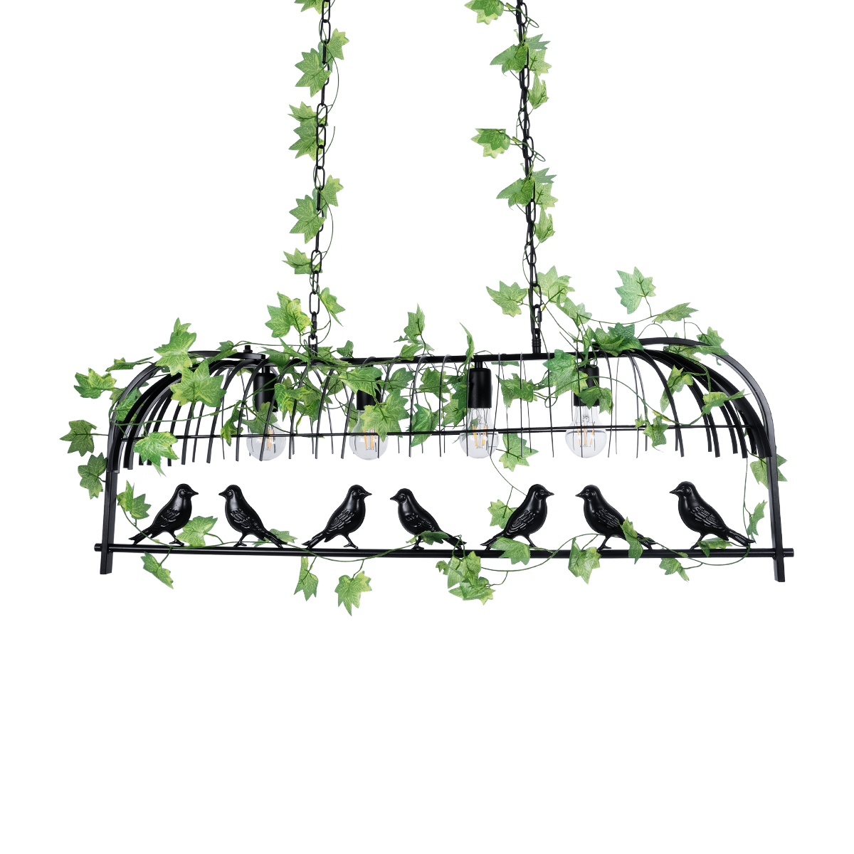 GloboStar® NEST 01255 Vintage Κρεμαστό Φωτιστικό Φιγούρα Πολύφωτο 4 x E27 IP20 Mαύρο Μέταλλο με Πράσινο Πλαστικό - Μ103 x Π34 x Υ36.5cm
