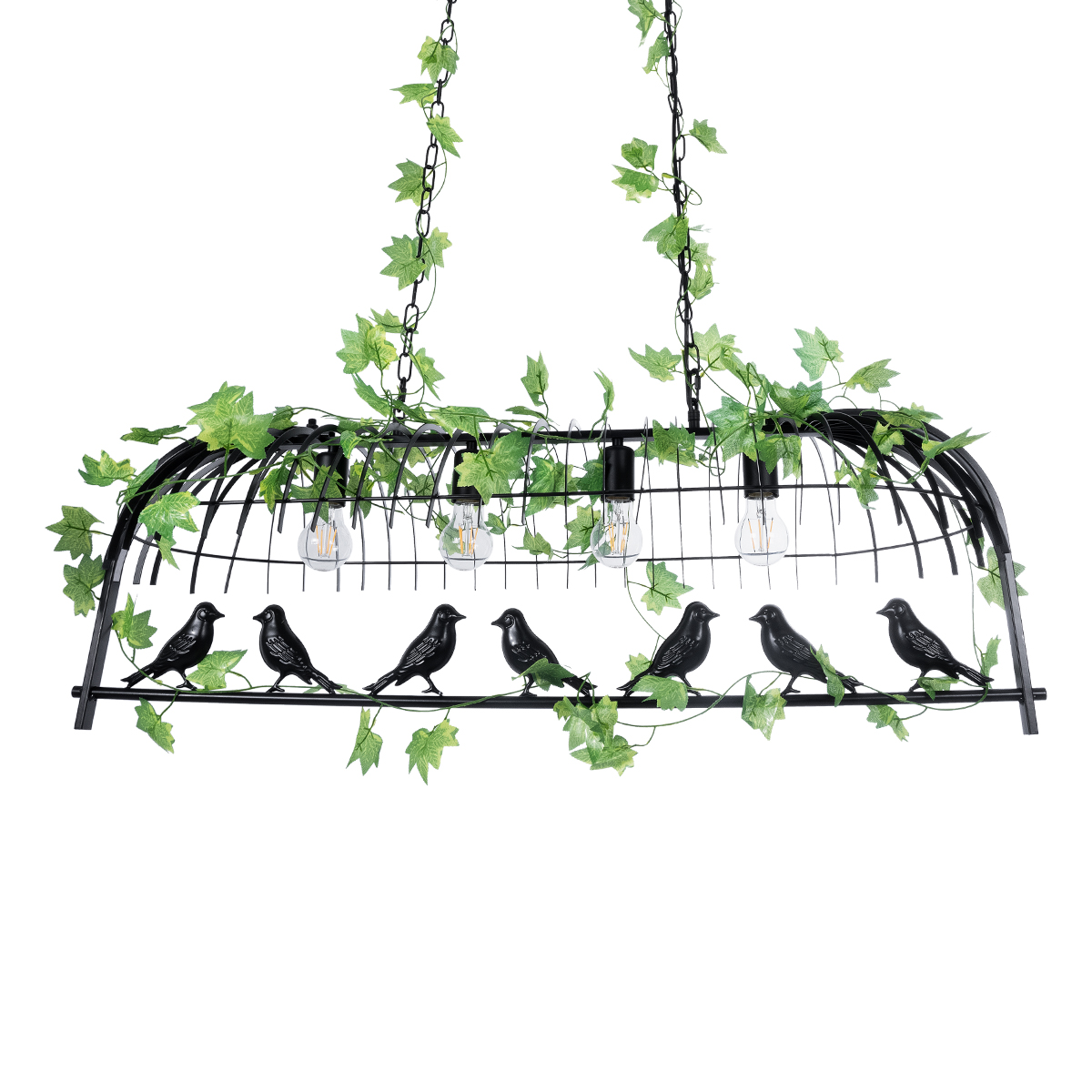 GloboStar® NEST 01255 Vintage Κρεμαστό Φωτιστικό Φιγούρα Πολύφωτο 4 x E27 IP20 Mαύρο Μέταλλο με Πράσινο Πλαστικό - Μ103 x Π34 x Υ36.5cm