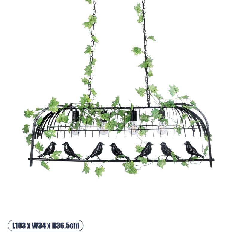 GloboStar® NEST 01255 Vintage Κρεμαστό Φωτιστικό Φιγούρα Πολύφωτο 4 x E27 IP20 Mαύρο Μέταλλο με Πράσινο Πλαστικό - Μ103 x Π34 x Υ36.5cm