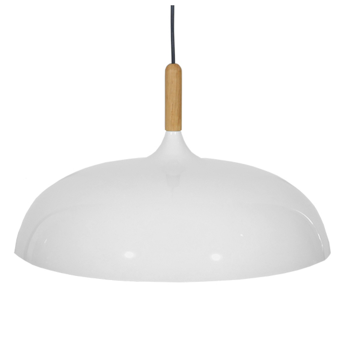 GloboStar® VALLETE 01256 Μοντέρνο Κρεμαστό Φωτιστικό Καμπάνα Μονόφωτο 1 x E27 IP20 Λευκό Μέταλλο με Μπεζ Ξύλο - Μ45 x Π45 x Υ27cm