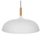 GloboStar® VALLETE 01256 Μοντέρνο Κρεμαστό Φωτιστικό Καμπάνα Μονόφωτο 1 x E27 IP20 Λευκό Μέταλλο με Μπεζ Ξύλο - Μ45 x Π45 x Υ27cm