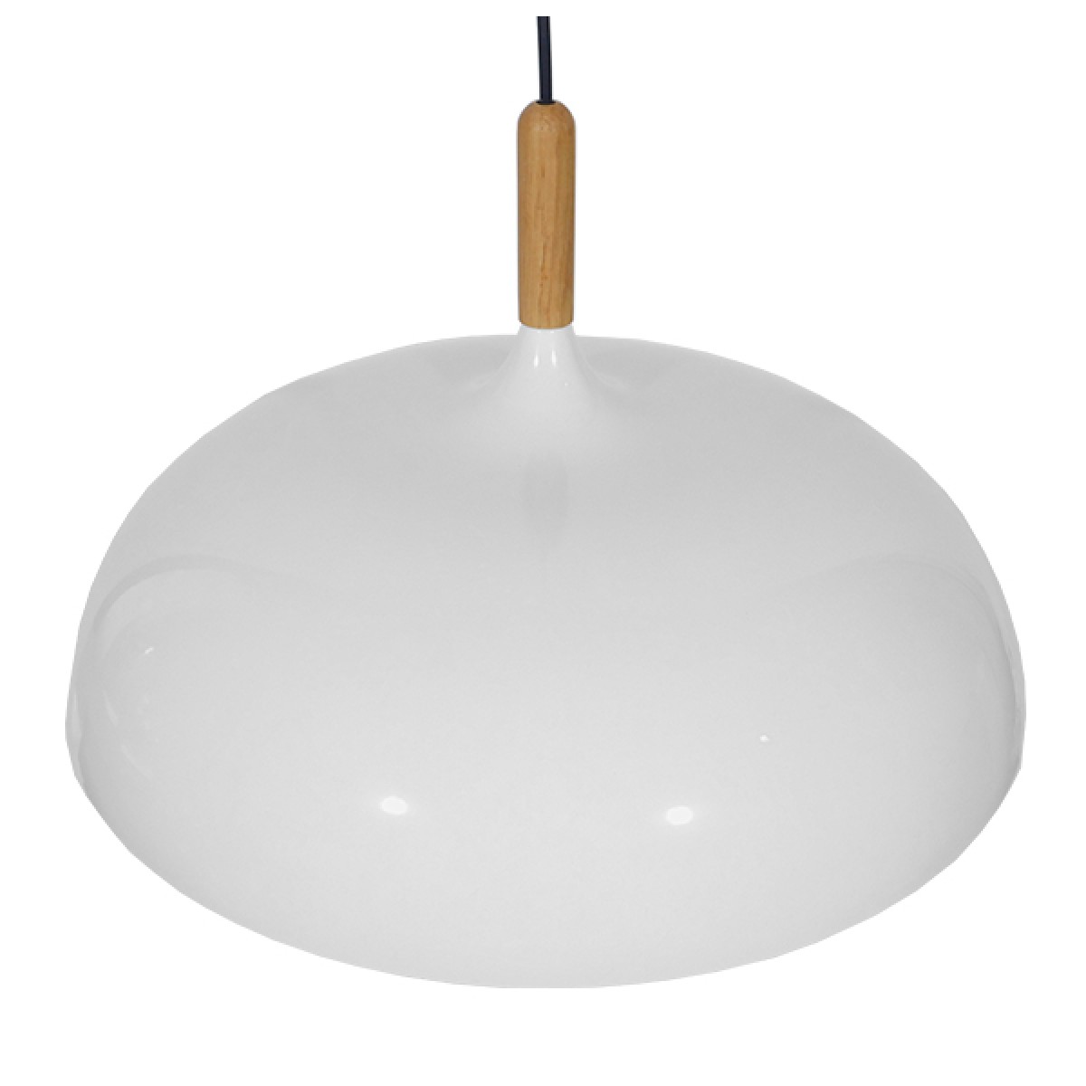 GloboStar® VALLETE 01256 Μοντέρνο Κρεμαστό Φωτιστικό Καμπάνα Μονόφωτο 1 x E27 IP20 Λευκό Μέταλλο με Μπεζ Ξύλο - Μ45 x Π45 x Υ27cm