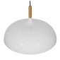 GloboStar® VALLETE 01256 Μοντέρνο Κρεμαστό Φωτιστικό Καμπάνα Μονόφωτο 1 x E27 IP20 Λευκό Μέταλλο με Μπεζ Ξύλο - Μ45 x Π45 x Υ27cm