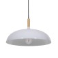 GloboStar® VALLETE 01256 Μοντέρνο Κρεμαστό Φωτιστικό Καμπάνα Μονόφωτο 1 x E27 IP20 Λευκό Μέταλλο με Μπεζ Ξύλο - Μ45 x Π45 x Υ27cm