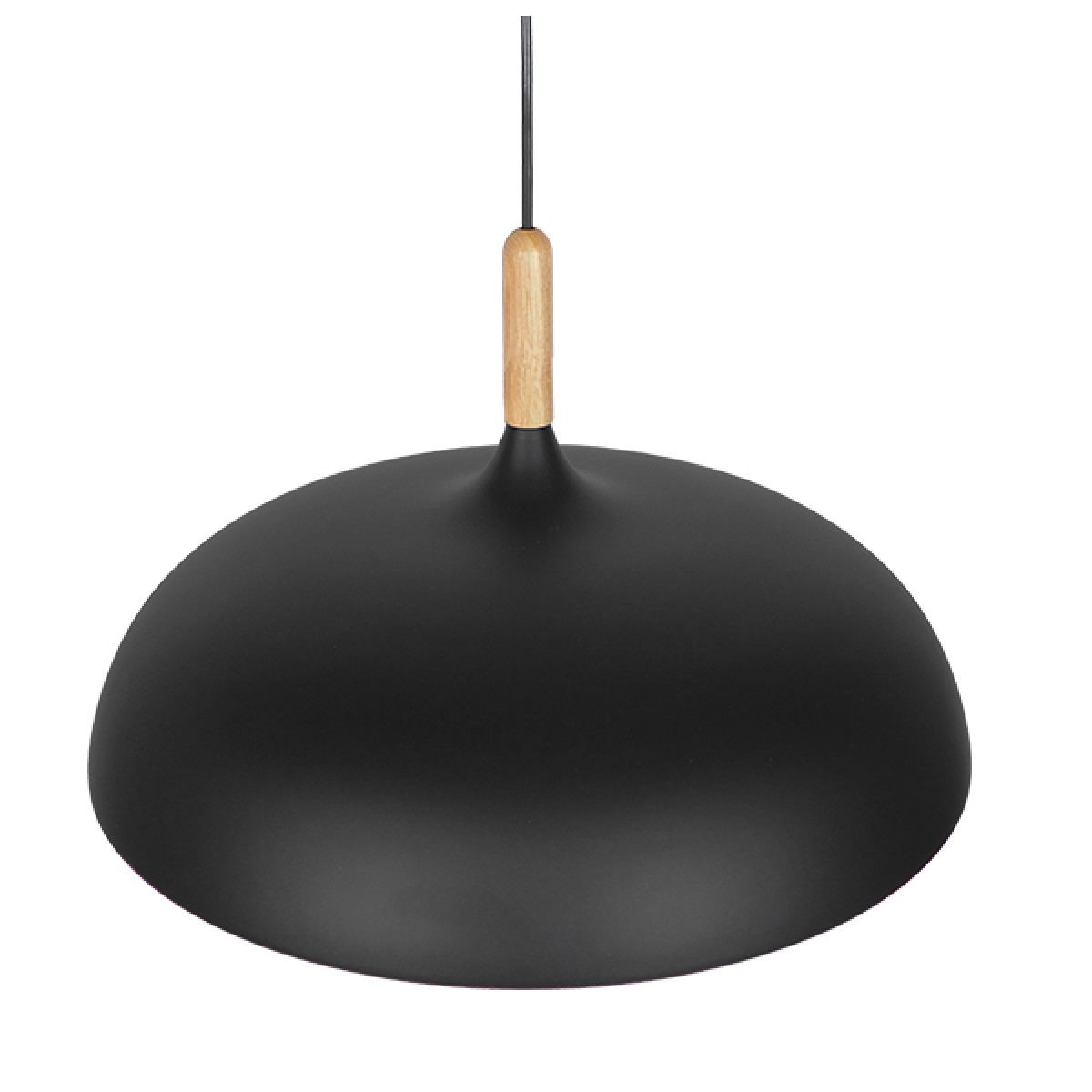 GloboStar® VALLETE 01258 Μοντέρνο Κρεμαστό Φωτιστικό Καμπάνα Μονόφωτο 1 x E27 IP20 Μαύρο Μέταλλο με Μπεζ Ξύλο - Μ45 x Π45 x Υ27cm