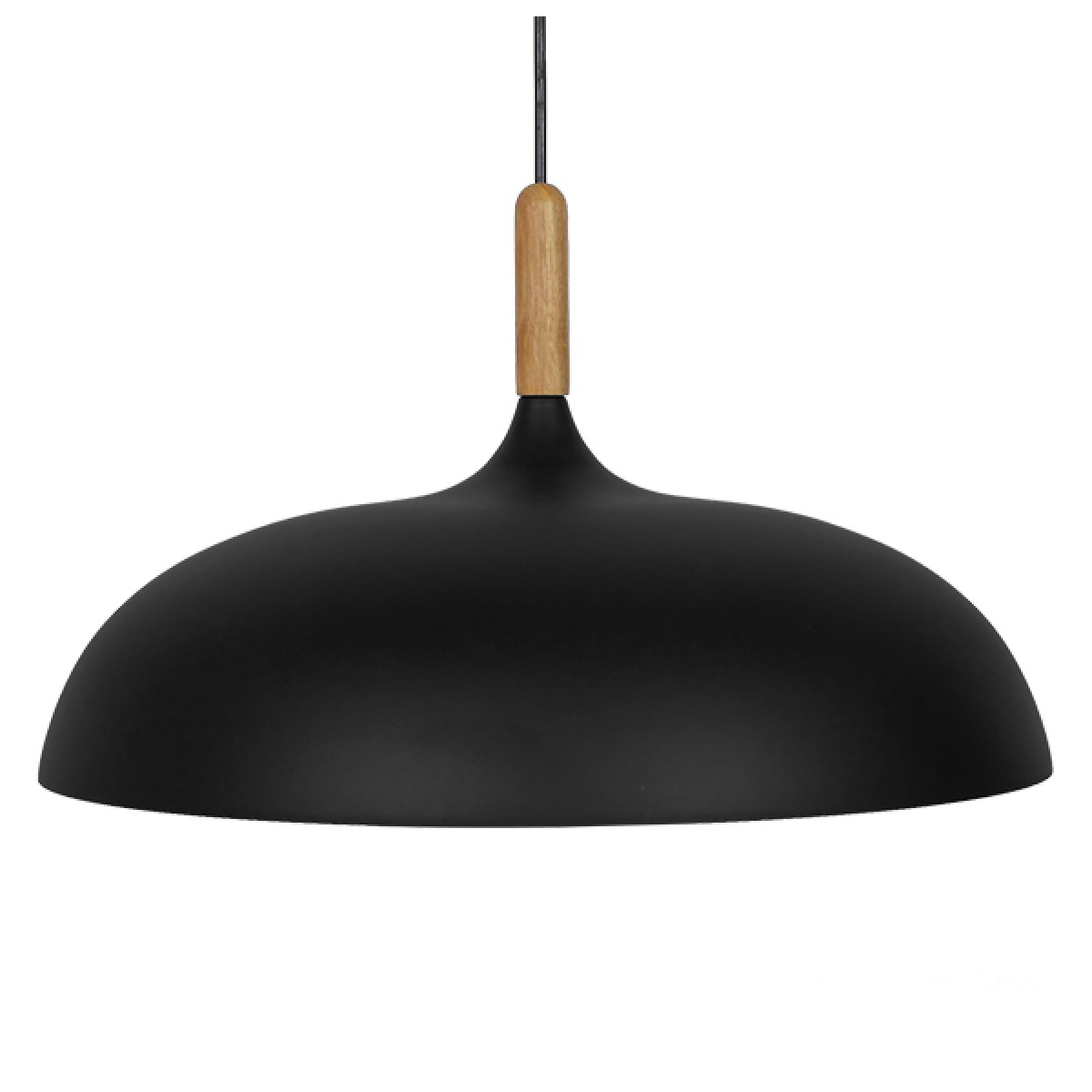GloboStar® VALLETE 01258 Μοντέρνο Κρεμαστό Φωτιστικό Καμπάνα Μονόφωτο 1 x E27 IP20 Μαύρο Μέταλλο με Μπεζ Ξύλο - Μ45 x Π45 x Υ27cm