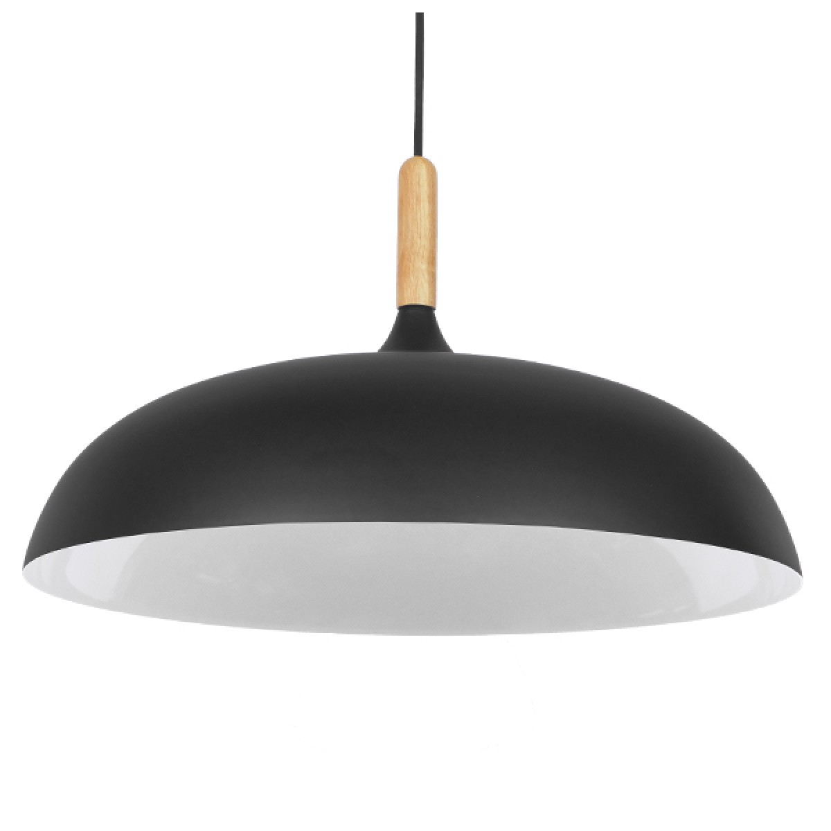 GloboStar® VALLETE 01258 Μοντέρνο Κρεμαστό Φωτιστικό Καμπάνα Μονόφωτο 1 x E27 IP20 Μαύρο Μέταλλο με Μπεζ Ξύλο - Μ45 x Π45 x Υ27cm
