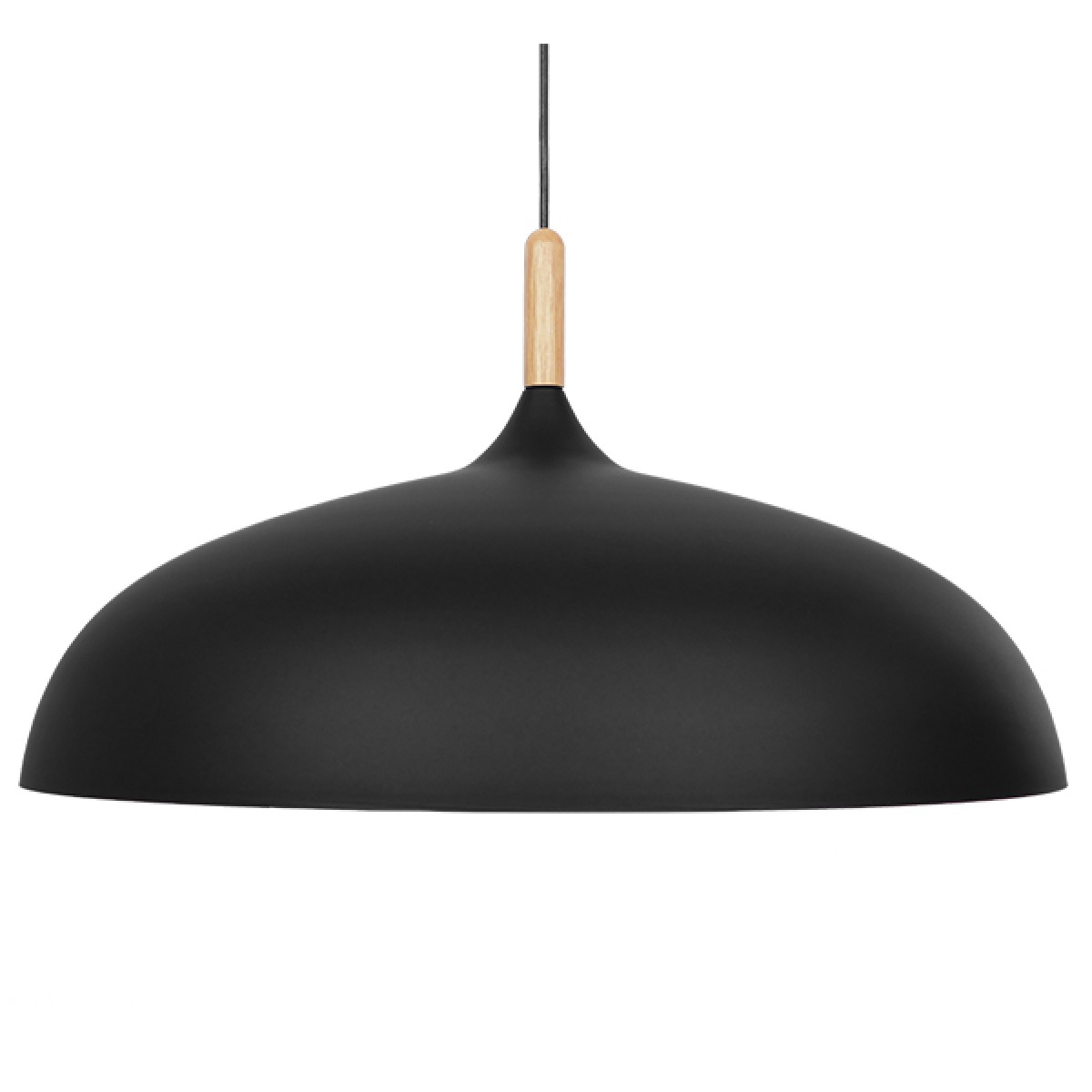 GloboStar® VALLETE 01259 Μοντέρνο Κρεμαστό Φωτιστικό Καμπάνα Μονόφωτο 1 x E27 IP20 Μαύρο Μέταλλο με Μπεζ Ξύλο - Μ60 x Π60 x Υ35cm