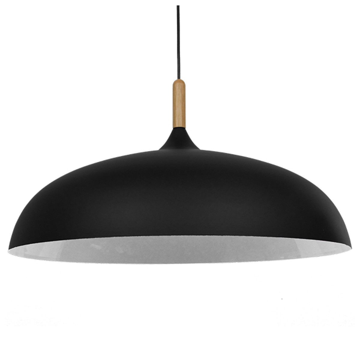 GloboStar® VALLETE 01259 Μοντέρνο Κρεμαστό Φωτιστικό Καμπάνα Μονόφωτο 1 x E27 IP20 Μαύρο Μέταλλο με Μπεζ Ξύλο - Μ60 x Π60 x Υ35cm