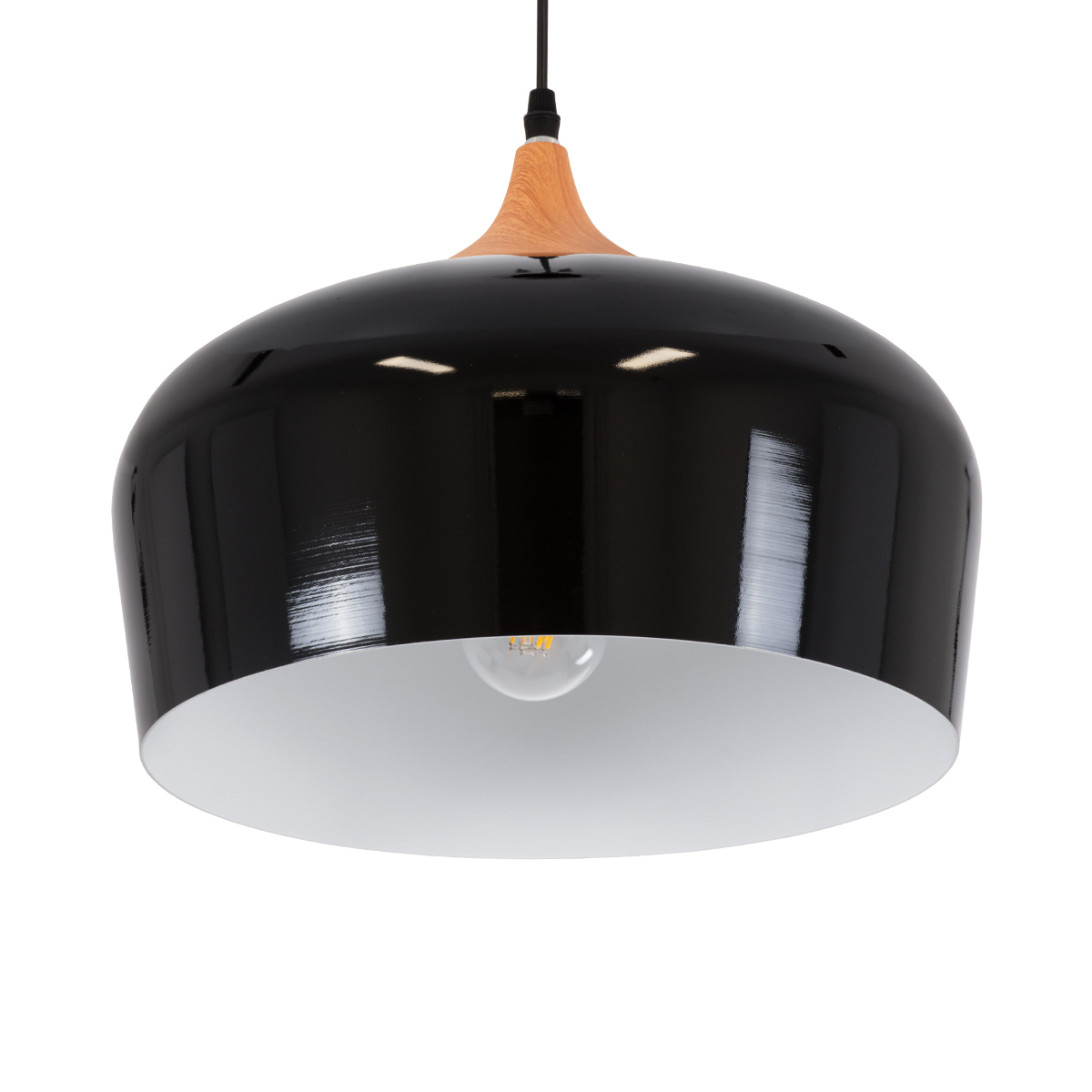 GloboStar® VILI 01261 Μοντέρνο Κρεμαστό Φωτιστικό Καμπάνα Μονόφωτο 1 x E27 IP20 Μαύρο & Μπεζ Μέταλλο - Μ35 x Π35 x Υ27cm