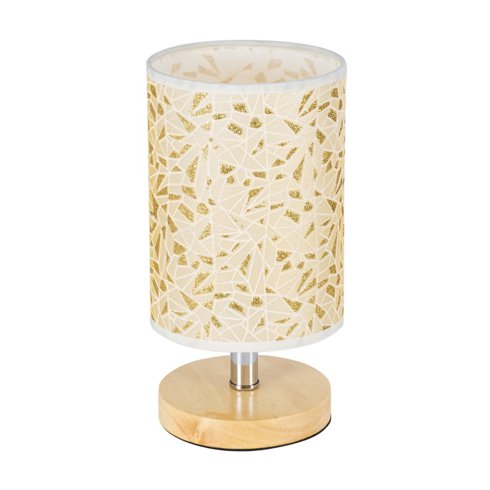 GloboStar® MOSAIC 01262 Κλασικό Επιτραπέζιο Φωτιστικό Πορτατίφ Μονόφωτο 1 x E27 IP20 Μπεζ Ξύλο με Μπεζ & Χρυσό Ύφασμα - Μ14 x Π14 x Υ26cm