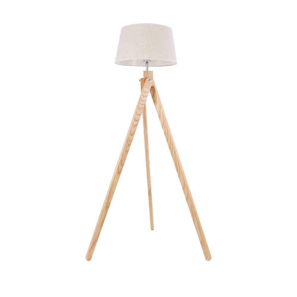 GloboStar® TRIPOD 01263 Μοντέρνο Επιδαπέδιο Φωτιστικό Μονόφωτο 1 x E27 IP20 Μπεζ Ξύλο με Μπεζ Ύφασμα - Μ40 x Π40 x Υ143cm