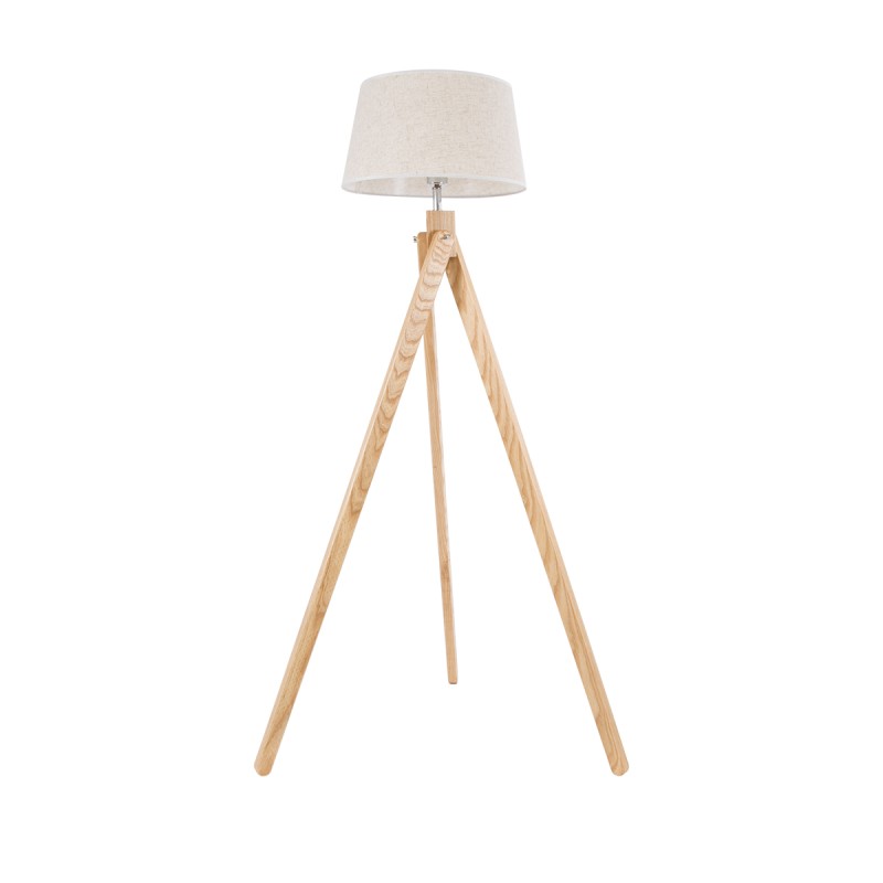 GloboStar® TRIPOD 01263 Μοντέρνο Επιδαπέδιο Φωτιστικό Μονόφωτο 1 x E27 IP20 Μπεζ Ξύλο με Μπεζ Ύφασμα - Μ40 x Π40 x Υ143cm