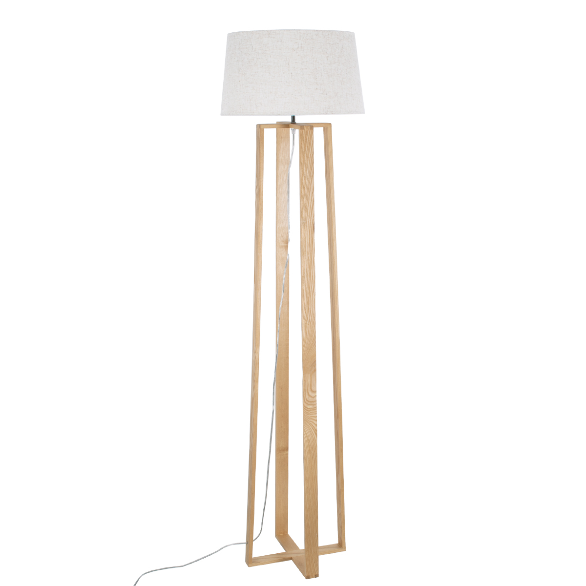 GloboStar® TOWER 01264 Μοντέρνο Επιδαπέδιο Φωτιστικό Μονόφωτο 1 x E27 IP20 Μπεζ Ξύλο με Λευκό Ύφασμα - Μ40 x Π40 x Υ166cm