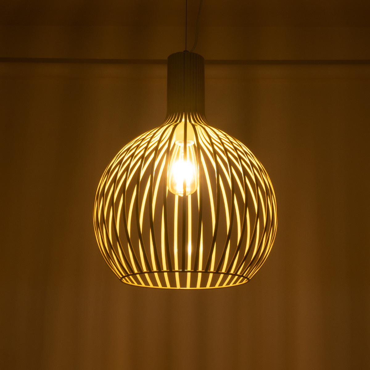 GloboStar® SCANDI 01267 Vintage Κρεμαστό Φωτιστικό Πλέγμα Μονόφωτο 1 x E27 IP20 Μπεζ Μέταλλο - Μ38 x Π38 x Y50cm