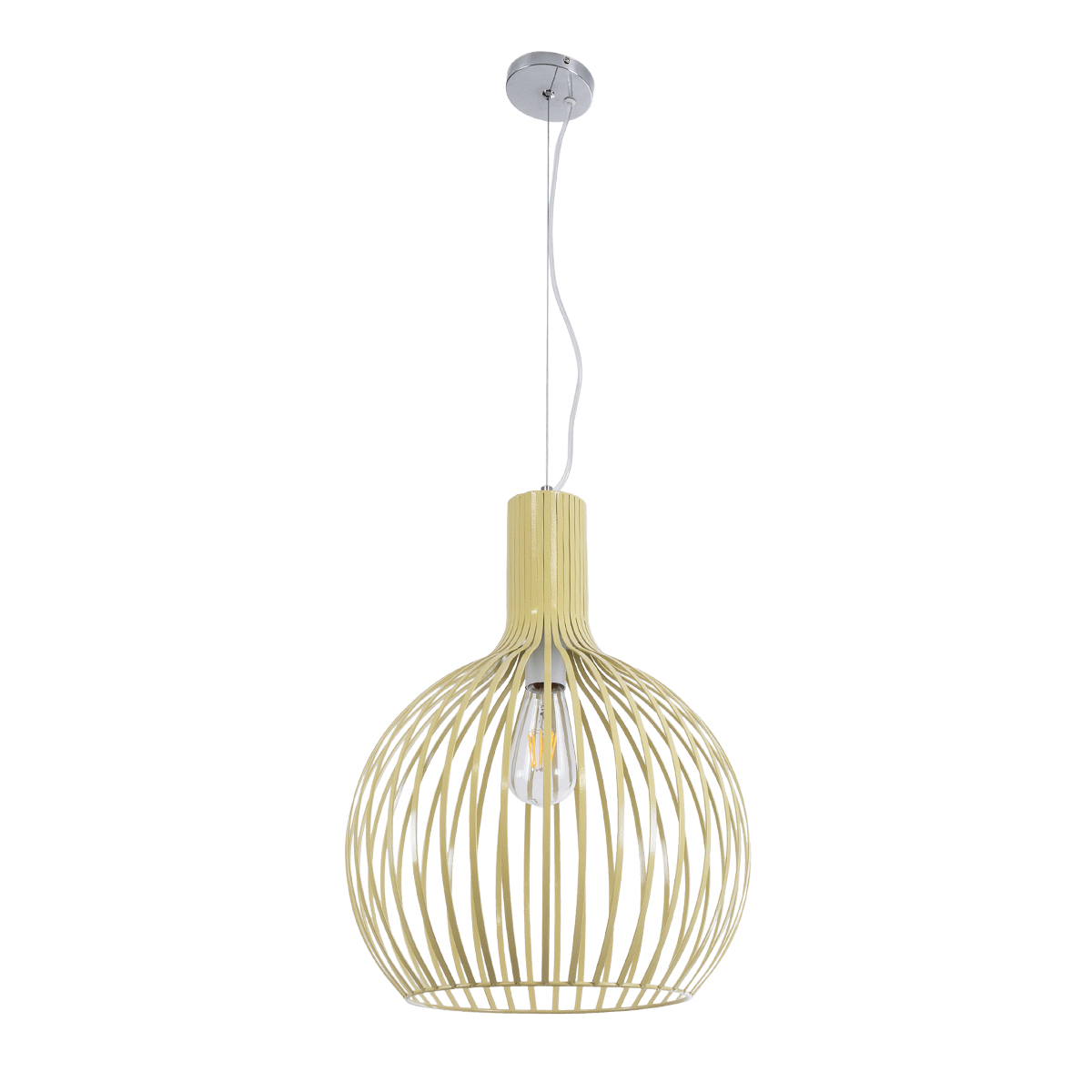 GloboStar® SCANDI 01267 Vintage Κρεμαστό Φωτιστικό Πλέγμα Μονόφωτο 1 x E27 IP20 Μπεζ Μέταλλο - Μ38 x Π38 x Y50cm