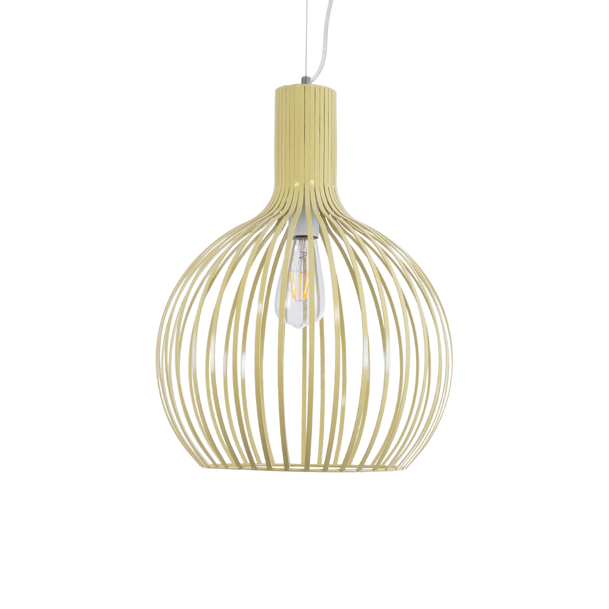 GloboStar® SCANDI 01267 Vintage Κρεμαστό Φωτιστικό Πλέγμα Μονόφωτο 1 x E27 IP20 Μπεζ Μέταλλο - Μ38 x Π38 x Y50cm